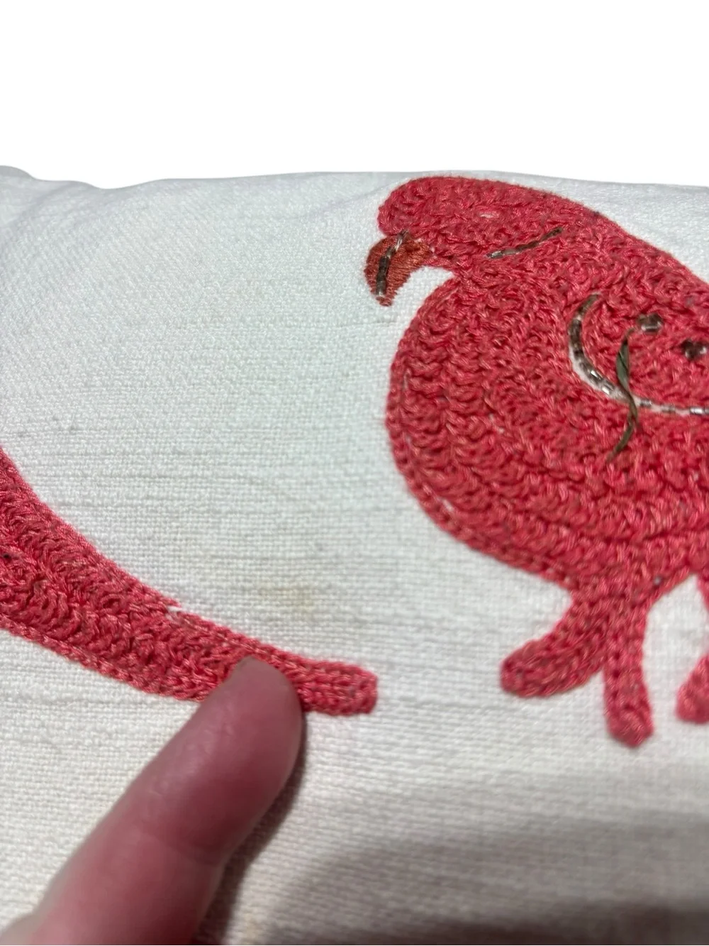Pottery barn decorative throw pillow embroidered bird parrot 16.5”x12”
